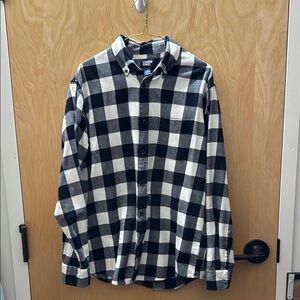 Lands' End Black and White Checkered Men's Flannel Shirt